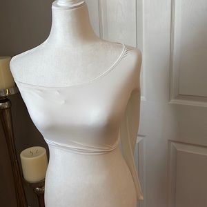 White one sleeve crop top
